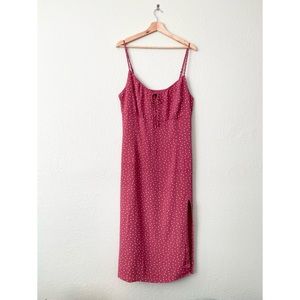 ABERCROMBIE NWT Spaghetti Strap Side Slit Midi Dress in Red Polka Dot Size XL-T